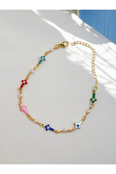 Crystal Atelier سوار بتصميم خاص مع شكل الصليب الملون - سوار فولاذي مع شكل الص...