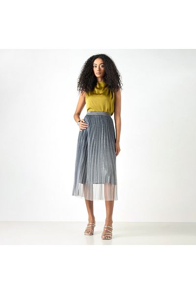 2Xtremz Pleated Midi A-Line Skirt with Elasticated Waistband