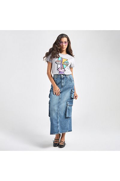 Lee Cooper A-line Maxi Denim Skirt with Pockets and Button Closure