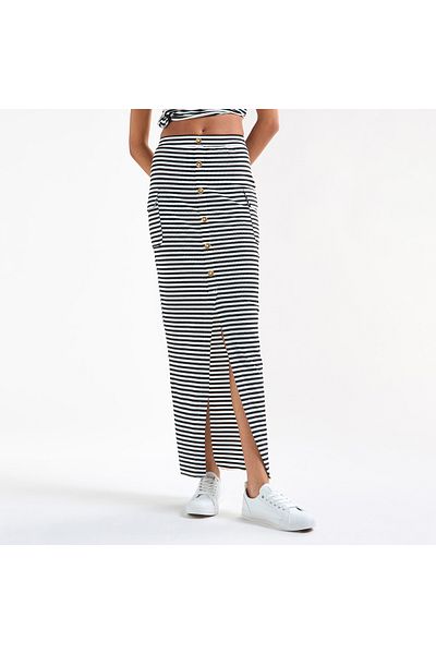 FAV Striped Pencil Skirt with Pockets and Slit