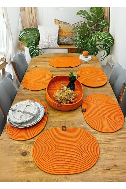 HomeTurko طقم أطباق من الجوت الطبيعي مكون من 7 قطع - منقوش، خوص، تقديم أمريكي...