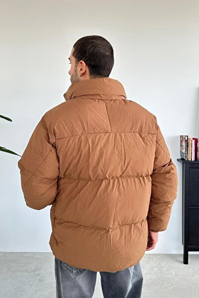 HAFKAGİYİM Brown Design Puffer Jacket with Pockets