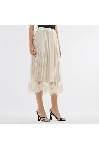 FAV Lace Detail Pleated Asymmetric Midi Skirt