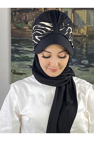 BUTİKAMBAR SİYAH SİYAH ZEBRA BİRİTLİ ATKILI ŞAPKA