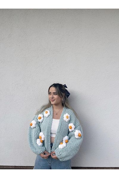 mihal boutique Cardigan cu flori albastre