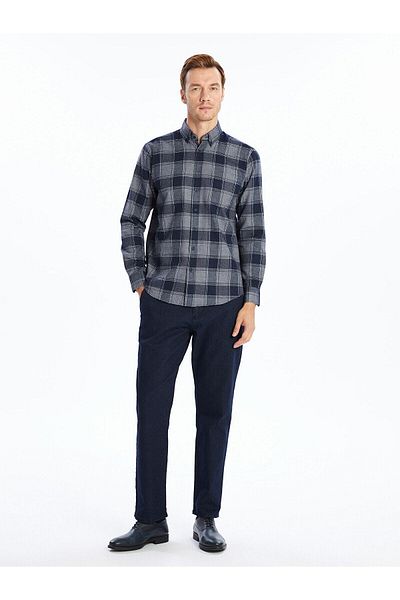 LC Waikiki Lcwaikiki Classic Plaid Regular Fit Long Sleeve Plaid Gabardine Men's Shirt