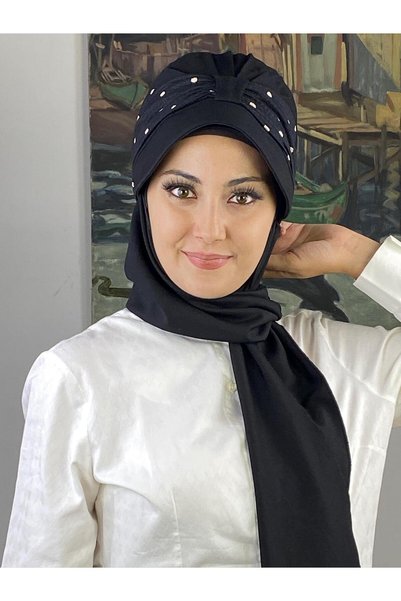 BUTİKAMBAR قبعة سوداء منقطة مع وشاح واحد
