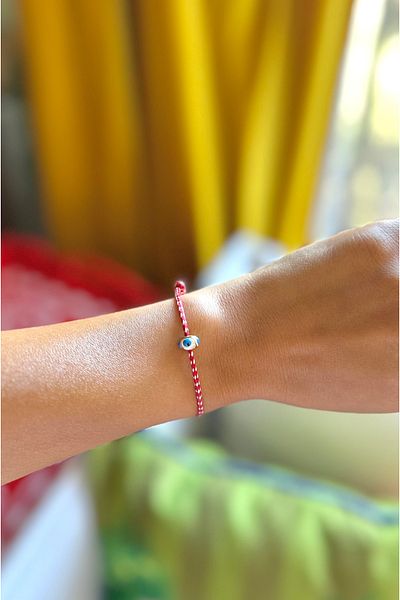 Atelier Çağla Red and White Evil Eye Beaded New Year's Marteniçka Bracelet