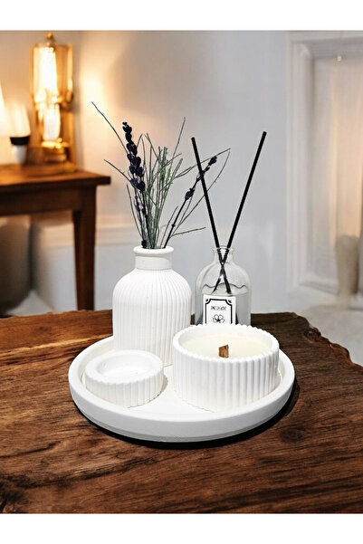 DNZ DEKOR Dekoratif Çizgili Vazo Fresh Soft Koku Mumlu Set