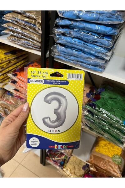 BALON HOME Silver Colored 16" (36 cm) Number Foil Balloon Assortment