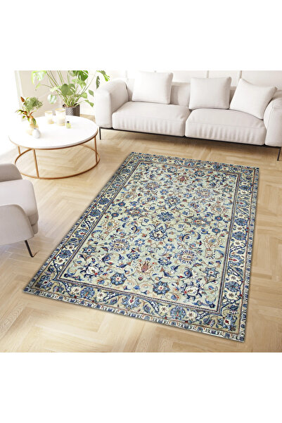 Rugs Modern Halı Umay Koleksiyonu Mavi Çiçek Motifi Desenli Dokuma Taban Mode...