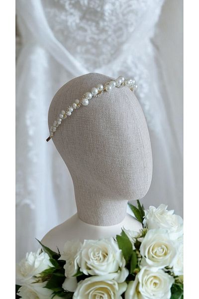 Eva Flore Gold Pearl and Crystal Stone Bridal Crown - Pearl and Maternity Crown - Engagement Crown