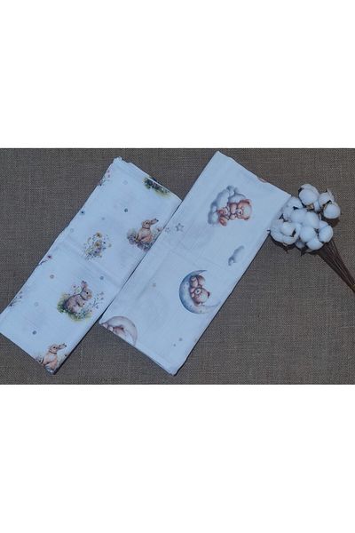 Alpıno Newborn Muslin Blanket & Blanket (100% Cotton Baby Blanket 85 cm X 85 cm) 2 Pieces