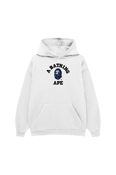 PURE EFFECT A BATHING APE BLUE PRINTED Oversize Unisex 100% βαμβακερό ύφασμα με 3 νήματα ανυψωμένο φούτερ Φούτερ με κουκούλα