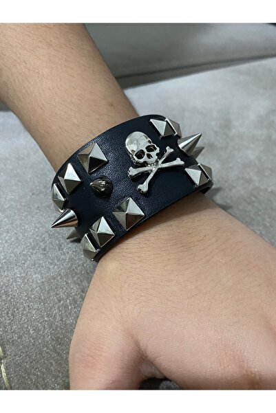 Aksabeltchokers 4.cm kuru kafa çivili piramitli metalci Bileklik