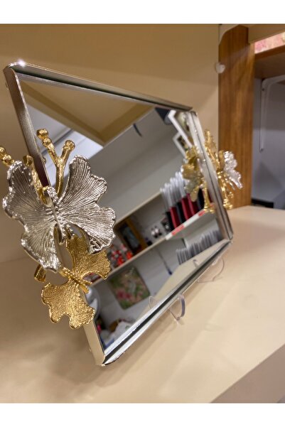 PLUS HOME TEPSİ KELEBEK MODEL ORTABOY GÜMÜŞ 32X22 CM