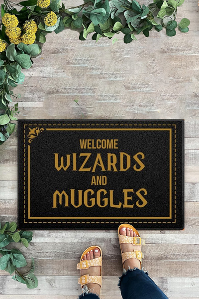 KARMAT هاري بوتر، سجادة باب أمامية سوداء، سجادة باب أمامية مطبوعة رقمية داخلية وخارجية