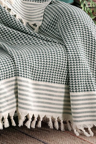 LADYNİL Pyramid Green Sofa Cover| Sofa Shawl 180x210 Cotton