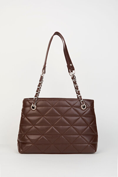 Çanta Park Hořkohnědá prošívaná 3komorová kabelka a taška přes rameno se zapínáním na řetízek