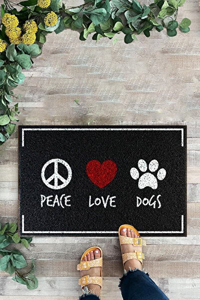 KARMAT Peace Love Dogs Black Digital με τύπωμα με κουκούλα Μπροστινό πατάκι