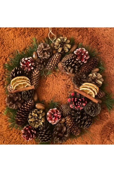 Marrone Yeniyıl kapısüsü Çelenk masa süsü kozalak