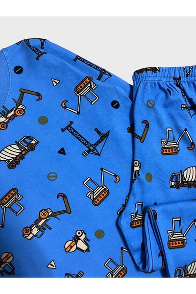 elmas kids Set de pijamale de iarnă cu mânecă lungă, 100% bumbac, albastru, pentru băiat