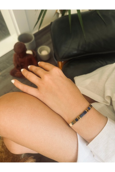 Natuur Collection Kırçıllı Mavi Altın Bakır Krem El Yapımı Bileklik Miyuki Ti...
