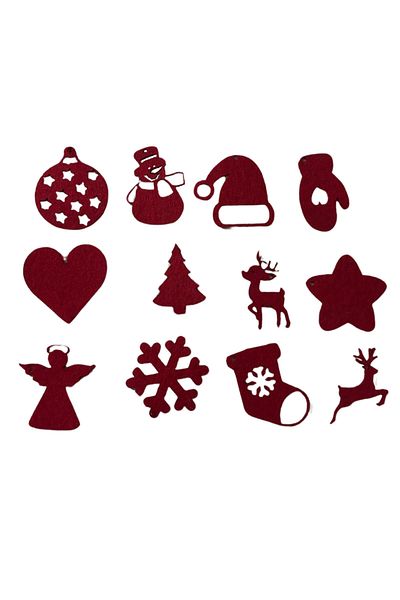 Emach Dizayn Red 12 Piece Thick Felt Christmas Tree Set