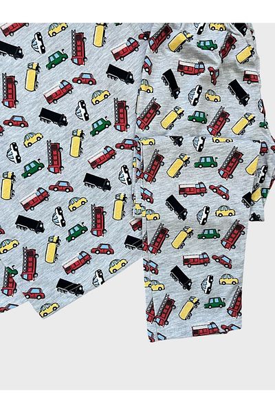 Şımarık Boy's Cotton Car Patterned Gray Long Sleeve Seasonal Pajamas Set