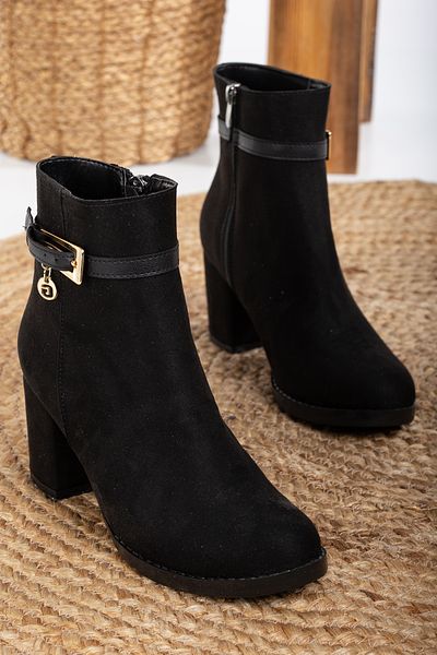 Mc vay Shoes Accesorii din piele intoarsa neagra Catarama aurie Cizme de dama stilate cu fermoar cu toc de 7 cm