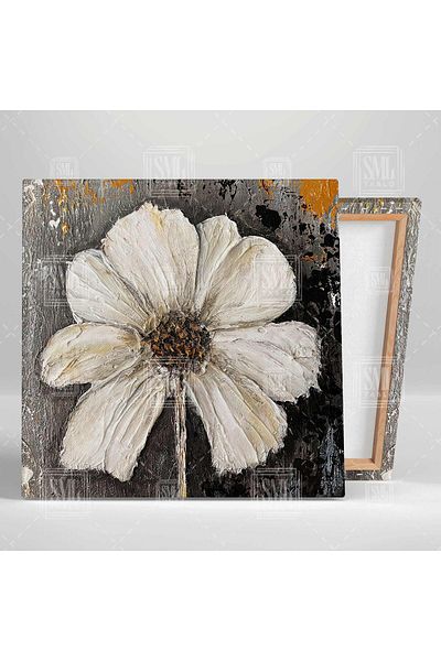 SML TABLO Floare de bujor albă Antracit Pictură decorativă pătrată elegantă
