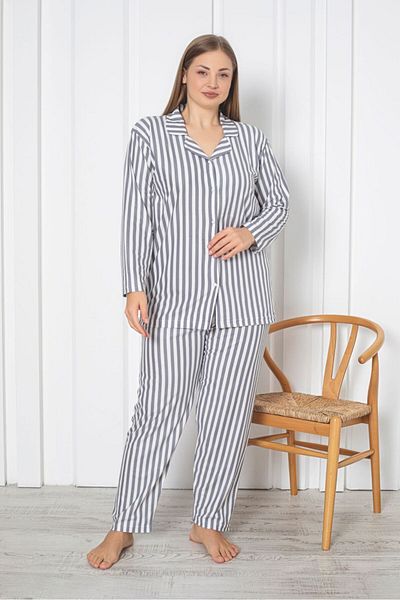 Asel Plus Size Striped Suede Pajama Set