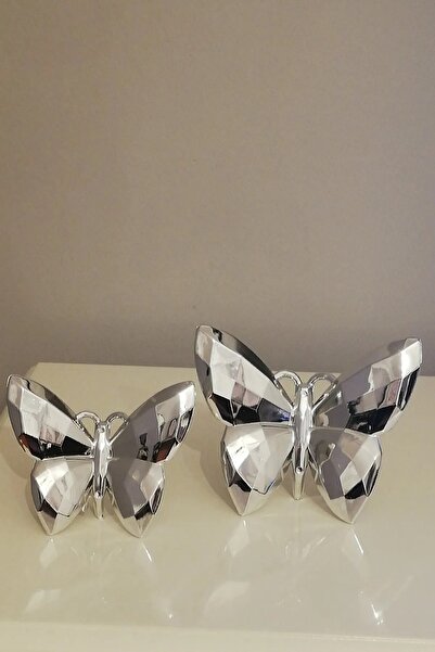 artistico decorative Dekoratif 2 li Kelebek Obje gümüş
