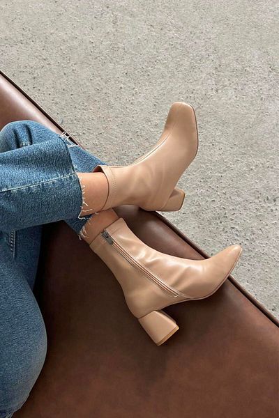Demashoes Μπεζ Stretch μπότες με φερμουάρ