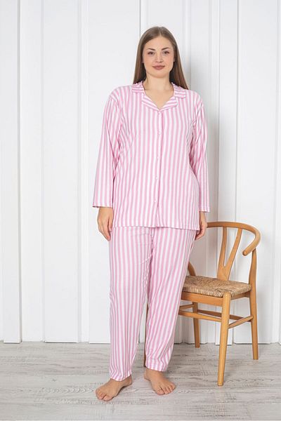 Asel Σετ Πιτζάμες Σουέντ Ριγέ Plus Size