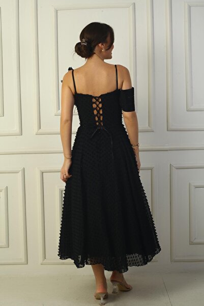 By Saygı Dámský provazový pásek vzadu šněrovací, nízký, jeden rukáv, péřová brož, podšité štěněčími šaty