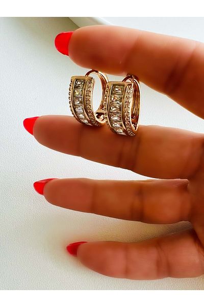 ACAR TAKI Rose Colored Xuping Hoop Earrings - Stone Detailed, Waterway Edge, Acr0553