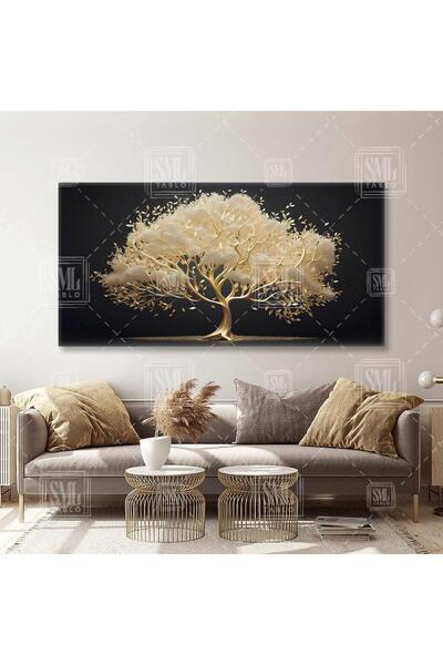 SML TABLO Gold Ağaç Altın Varak Efektli Gold Ağaç Dalları Antrasit Zemin Enin...