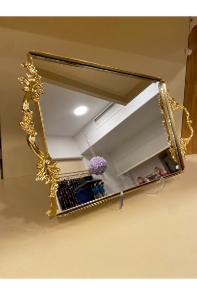 PLUS HOME TEPSİ KULPLU ALTIN ORTABOY 33X23 CM PİRİNÇ