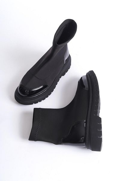 Modabuymus Cizme Kobe din piele neagră, elastică, flexibilă, zilnică, cu talpă groasă