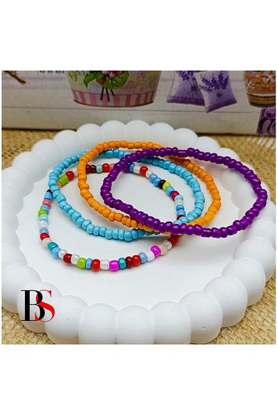 Bijustore 4 Pieces Cut Beaded Women's Anklet - Mixed Rank