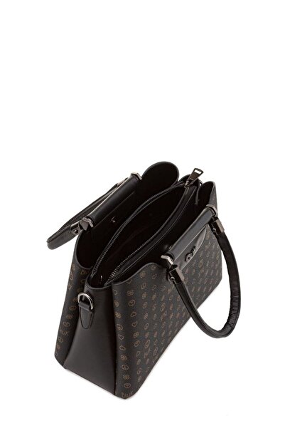Bilik Deri Monogram Black Women's Handbag RİV 228-MN