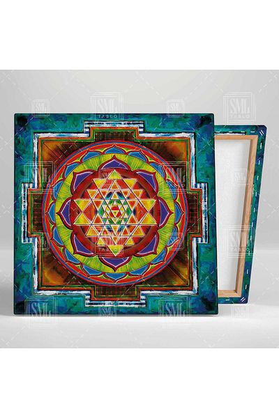 SML TABLO Life Circumpunct Flower of Life Geometrie sacră Sri Yantra Hinduism Pictură pătrată pe pânză