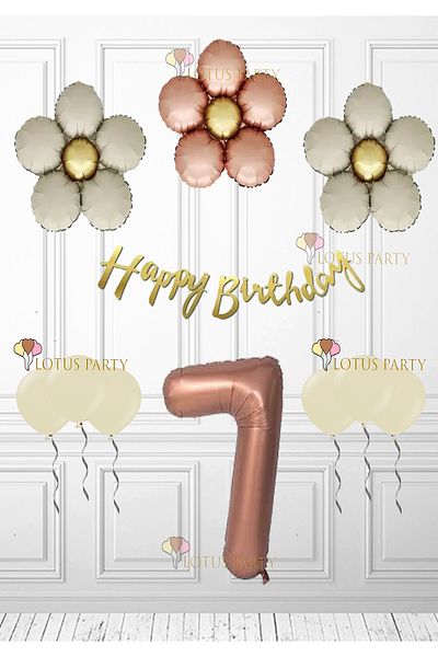 LOTUS PARTY Σετ μπαλονιών 7 ετών Retro Daisy Foil - Κρέμα, Χρυσό, Καφέ Αριθμός