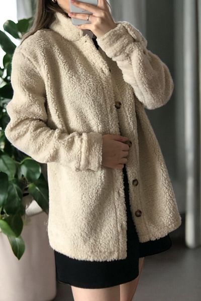 Flow Mi̇sseale Style Collar Fabric Jacket Coat