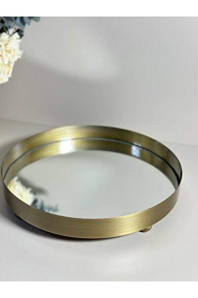 Shura Homeware Metal Mirrored Tray Metal Ball Leg Antique Decorative Tray 30 cm