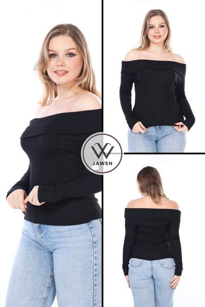 JAWEN Women's New Season Madonna Collar Knitted Slim Fit Ribbed Camisole Long Sleeve Trendy Stylish Blouse