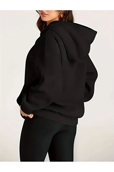 caddekombin Moon Printed 2 Thread Ribbed Hooded Pocket Comfortable Fit Sweatshirt