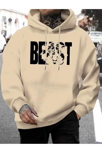 caddekombin Φούτερ με κουκούλα Beast με στάμπα, με τσέπες, εσωτερικά από μαλλί, 2 κλωστές, ριχτόριντο