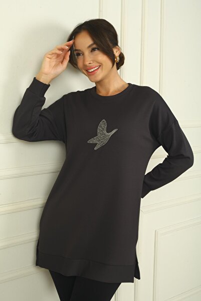 By Saygı Dámská detailní tunika pohodlného střihu Bird s rozparky na bocích